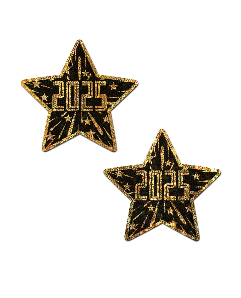 Pastease 2025 Happy New Year Star Nipple Covers - Black/Gold O/S