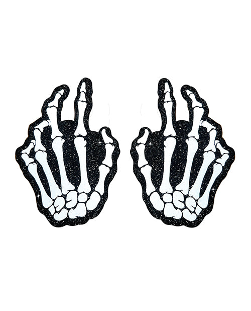 Neva Nude Holographic Skeleton Hands Pasties - White/Black O/S