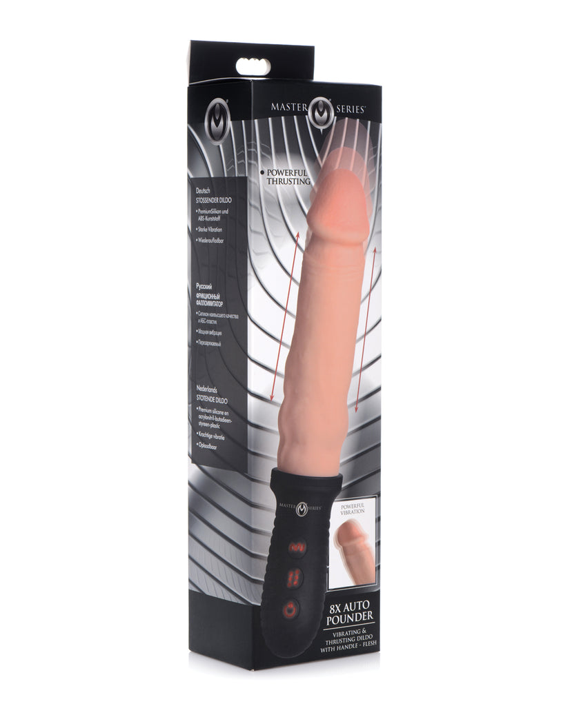 Master Series 8X Auto Pounder Vibrating & Thrusting Dildo w/Handle - Flesh