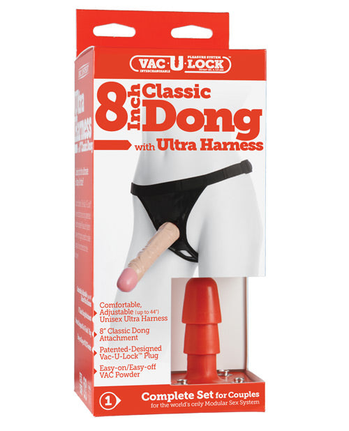 Ultra Harness 2 Set W-8" Dong & Powder - Flesh - Casual Toys