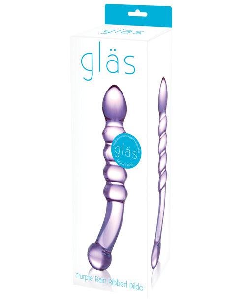 Glas Purple Rain Ribbed Glass Dildo - Casual Toys