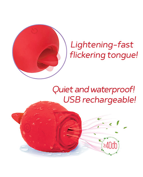 Wild Rose Rechargeable Silicone Suction & Tongue Vibrator - Red