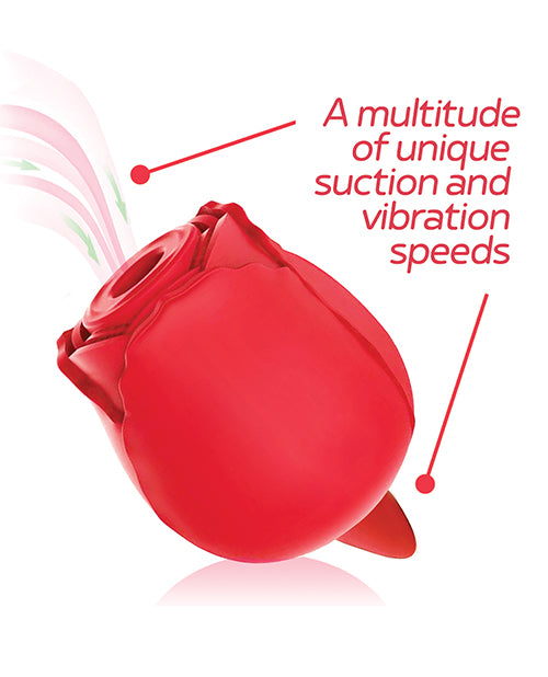 Wild Rose Rechargeable Silicone Suction & Tongue Vibrator - Red