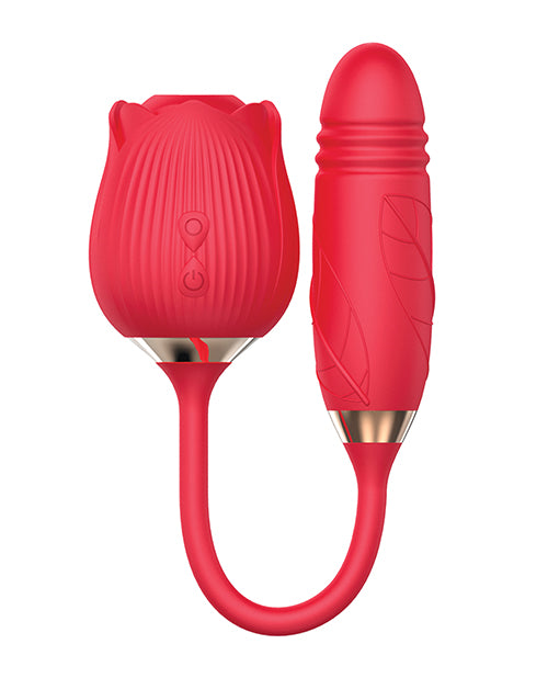 Wild Rose Rechargeable Silicone Suction & Thruster Vibrator - Red