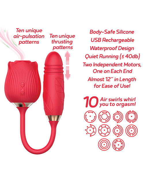 Wild Rose Rechargeable Silicone Suction & Thruster Vibrator - Red